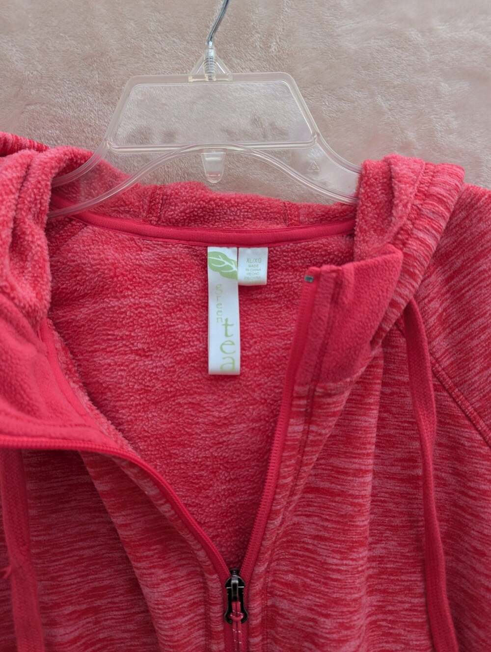 Green Tea Women's Pink Heathered Full Zip Fleece Hoodie - Picture 2 of 3